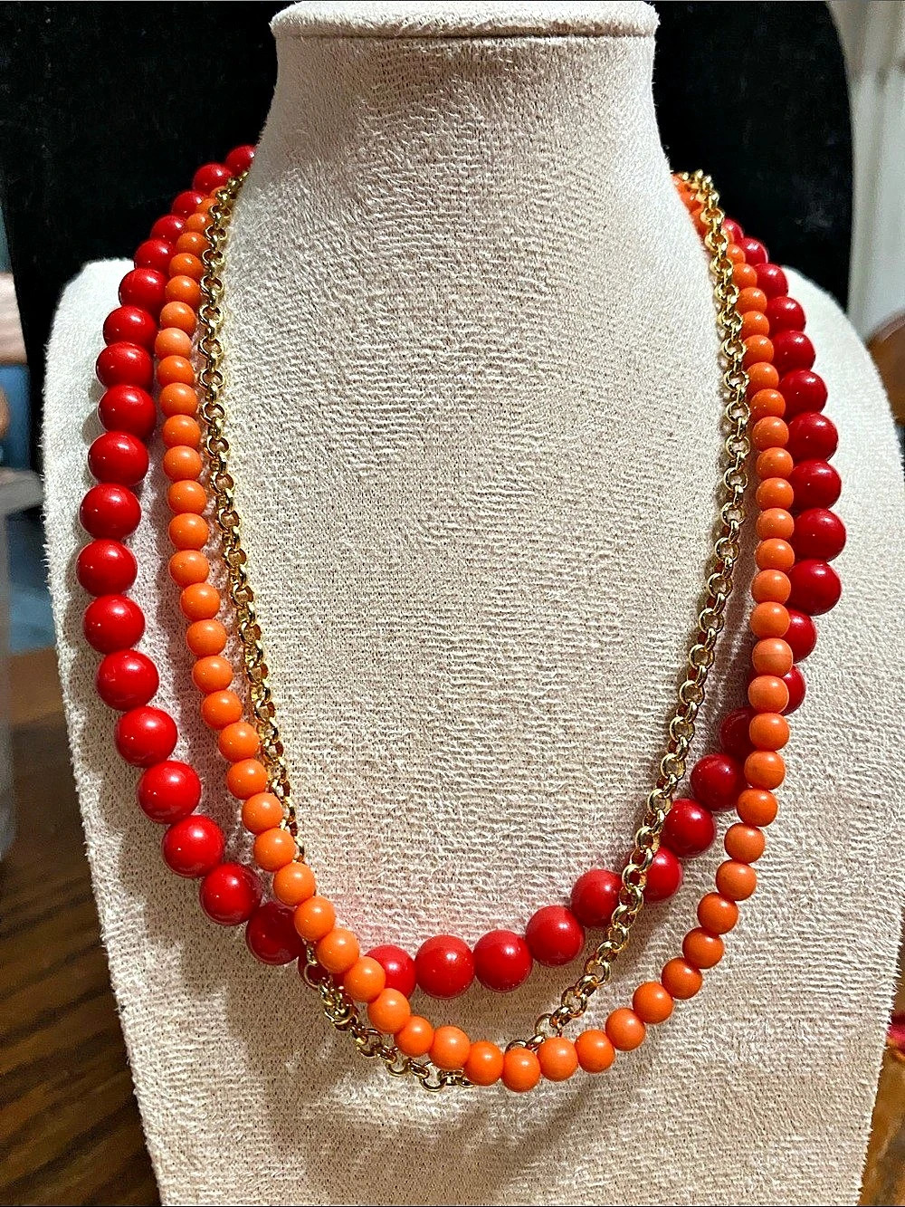Layered Beaded Necklace in Red & Orange